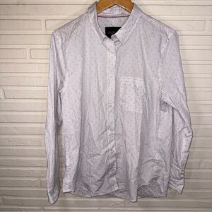 Wildfang White Cotton Long Sleeve Red Stitched Button Up, Women’s Size XL